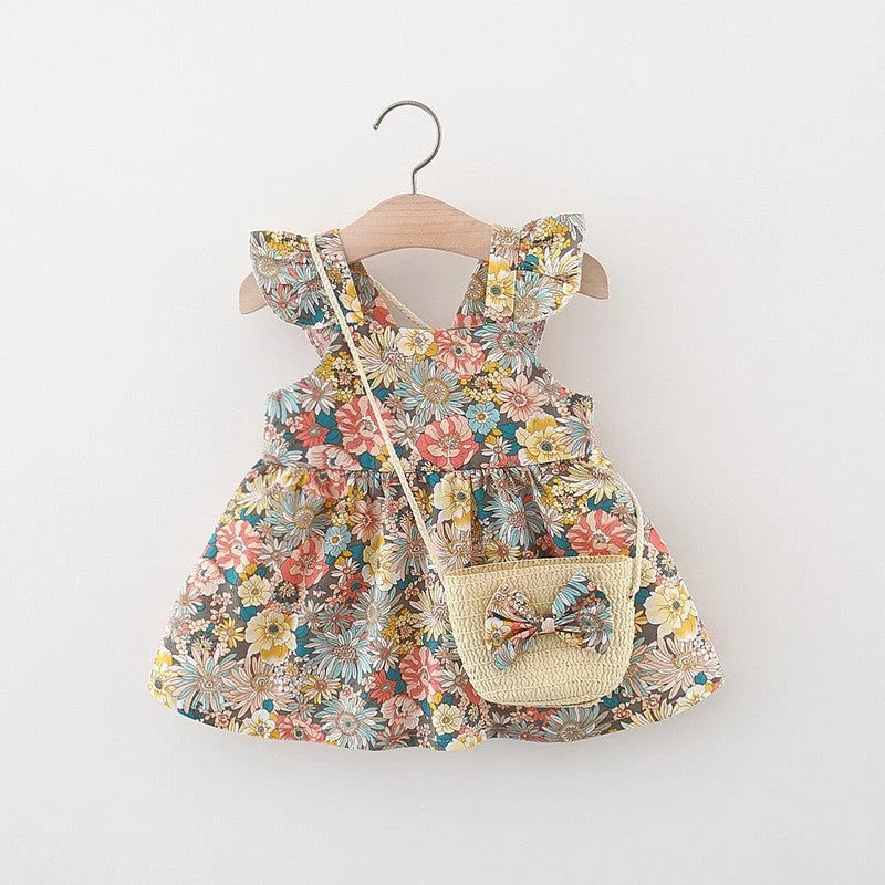 Toddler Dress Cute Baby Girl Printed Flying Sleeve Dress Tunics Yoga stretchy