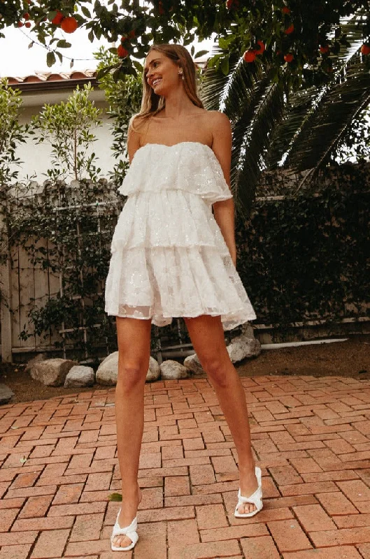Masie Floral Sequin Strapless Babydoll Mini Dress Elegant Lace Mini Dress