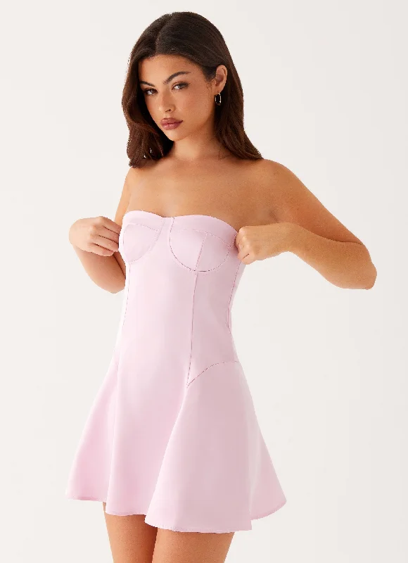 Tamika Mini Dress - Pink Elegant Mini Dress with Pleats
