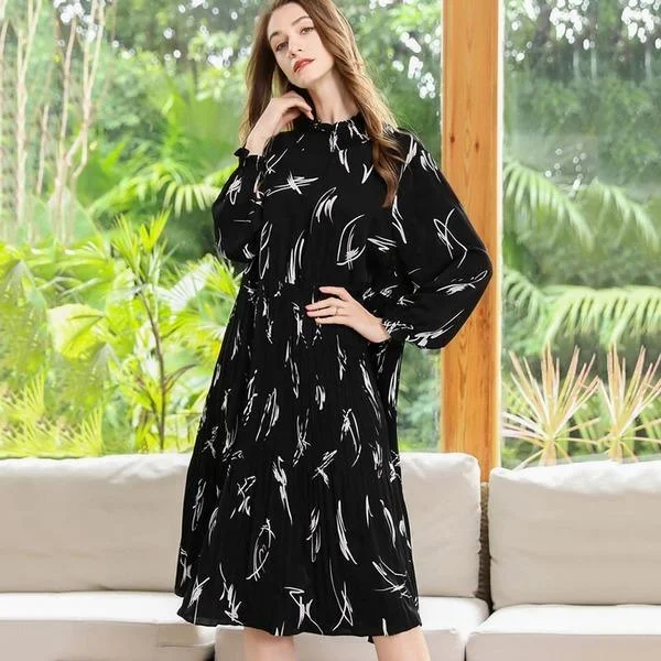 Print Pattern Drawstring Waist Dress Women 2021 Spring Casual Clothes Tunics Chinos classic