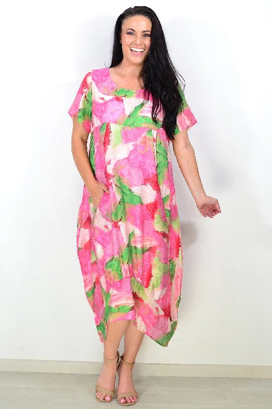 Pink Green Short Sleeves Tunic Dress Tunics Bestseller popular