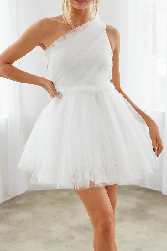 A Line One Shoulder Tulle Short Homecoming Party Dress QH2358 Tunics stripes playful A Line One Shoulder Tulle Short Homecoming Party Dress QH2358 Tunics stripes playful