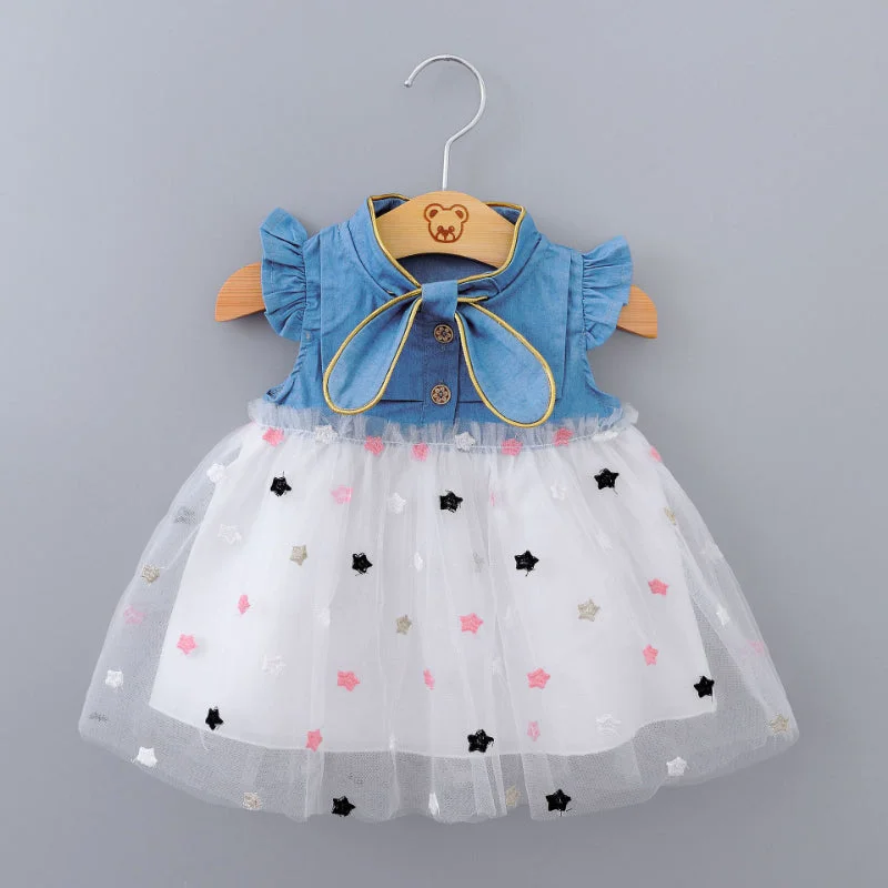 Baby Girl Denim Butterfly Sleeve Dress Tunics Fashionable trendy
