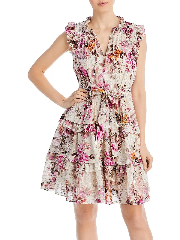 Brook Womens Silk Blend Tie Waist Fit & Flare Dress Tunics Luxurious high-end