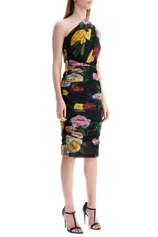 Dolce & Gabbana Elegant Black Dress In Polyamide With Floral Pattern For Cocktails And Evenings Tunics Fashionable trendy