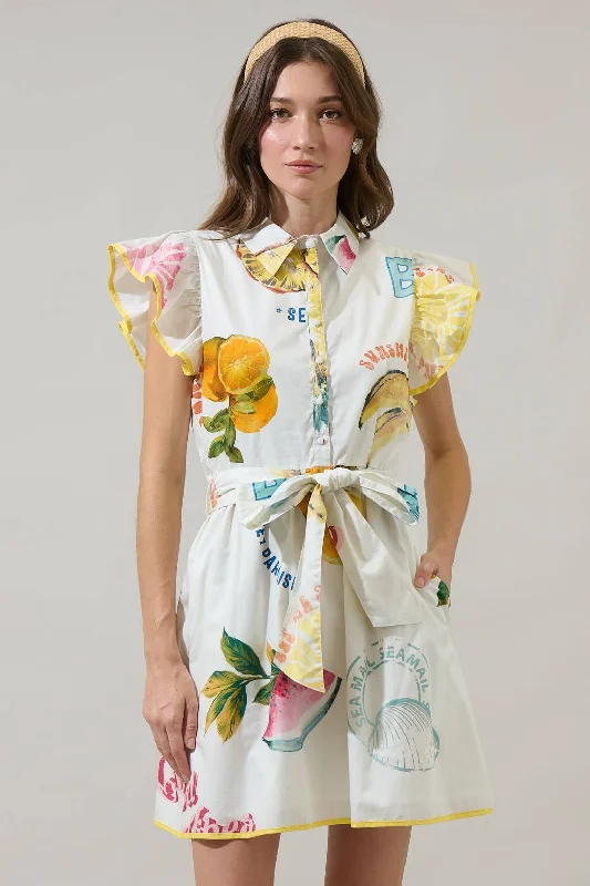 SugarLips Zahra Island Maia Ruffle Collared Mini Dress Fashionable Button-Front Mini Dress