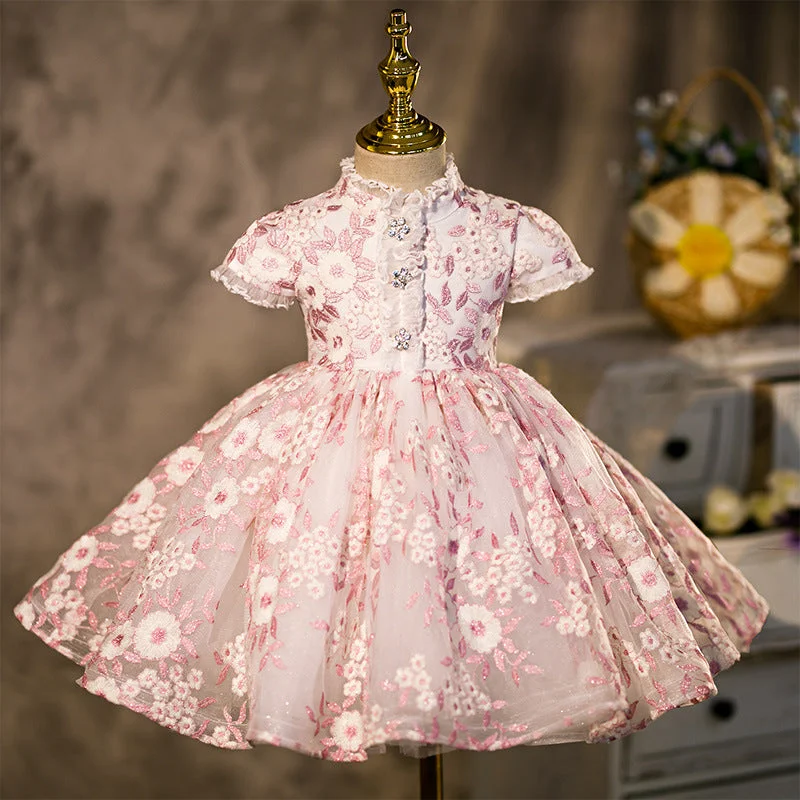 Baby Girl Birthday Party Dress Toddler Summer Pink Flower Girl Dress Formal Princess Dresses For Girls High-Low Hemline Casual Baby Girl Birthday Party Dress Toddler Summer Pink Flower Girl Dress Formal Princess Dresses For Girls High-Low Hemline Casual