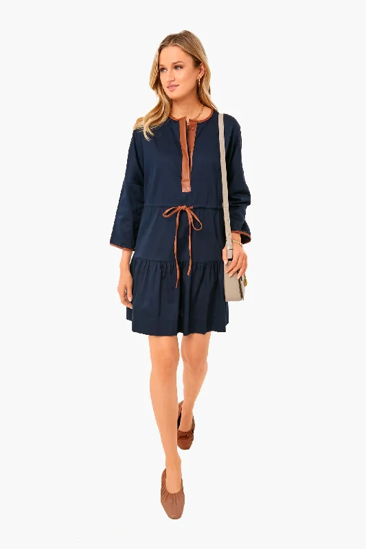 Navy with Leather Lucy Dress Tunics Distressed trendy