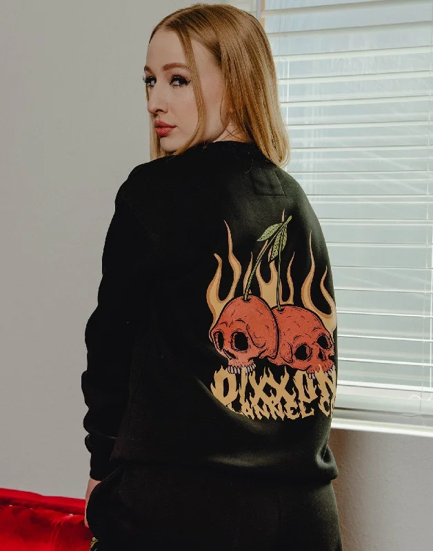 Women's Cherry Bomb Crewneck Sweatshirt - Black Oversized Hoodie Comfort Casual
