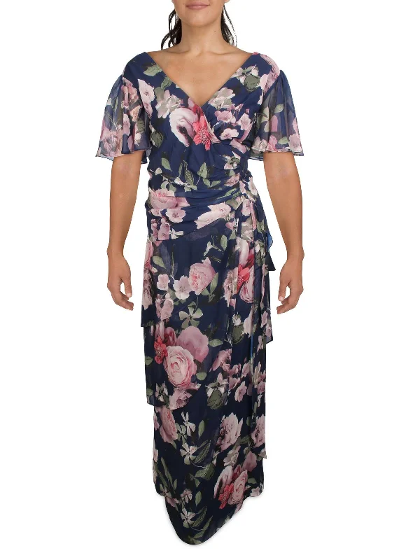 Plus Womens Floral Ruffled Evening Dress Tunics Trousers formal