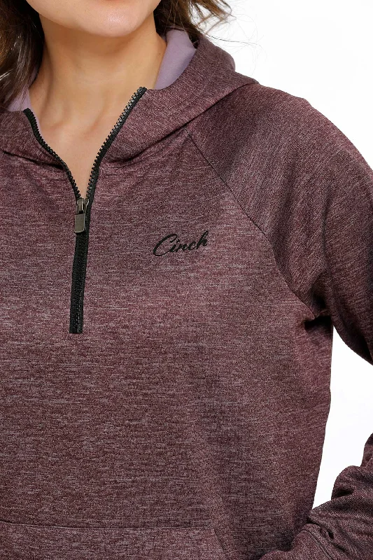 CINCH WOMEN'S FLEECE 1/2 ZIP HOODIE - HEATHER PURPLE Hoodie with Hem Embroidery Detailed Premium CINCH WOMEN'S FLEECE 1/2 ZIP HOODIE - HEATHER PURPLE Hoodie with Hem Embroidery Detailed Premium