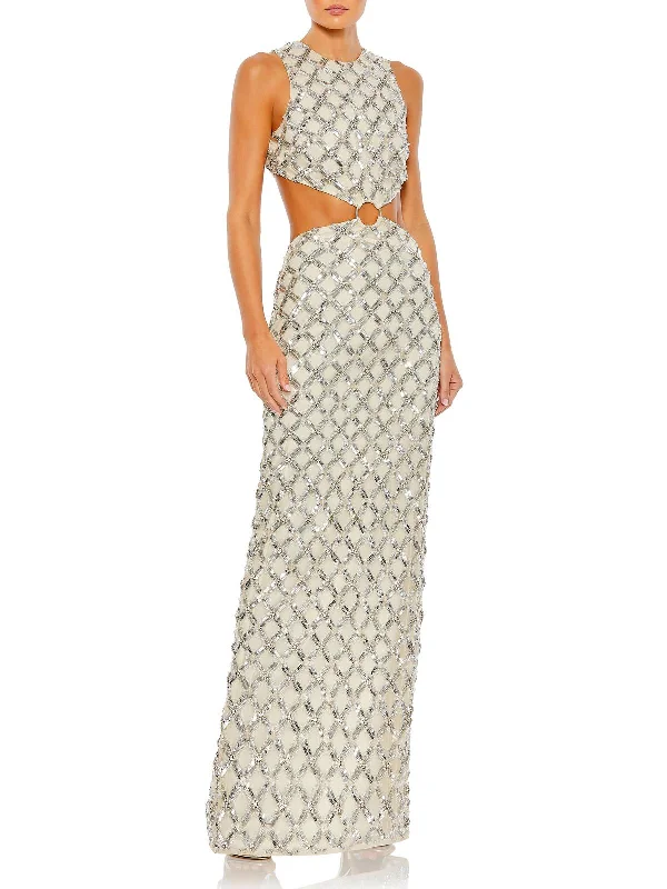 Womens Sequin Cut-Out Evening Dress Tunics Plaid country