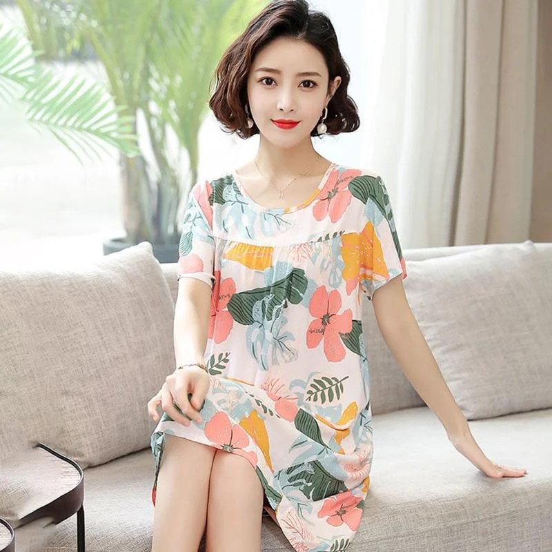 Cotton Silk Dress Women's Summer Wear Round Neck Short Sleeves Large Skirt Loose Dress Cotton Fabric Light Sweat-absorbent and Breathable Tunics Versatile stylish Cotton Silk Dress Women's Summer Wear Round Neck Short Sleeves Large Skirt Loose Dress Cotton Fabric Light Sweat-absorbent and Breathable Tunics Versatile stylish