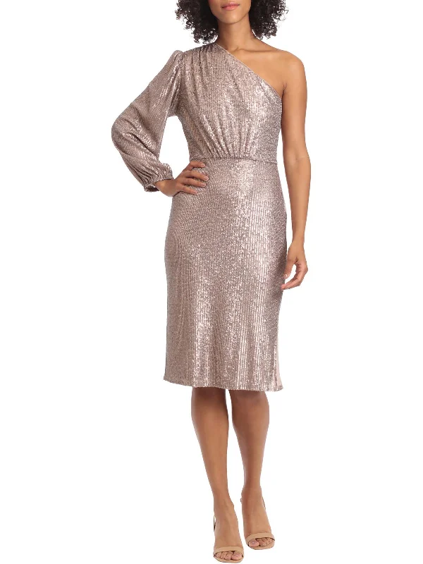 Womens Sequined One Shoulder Cocktail and Party Dress Tunics Ceremony elegant