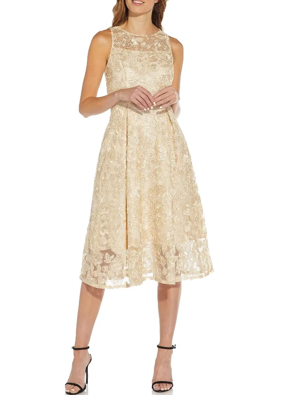 Plus Womens Embroidered Midi Cocktail and Party Dress Tunics Designer luxury