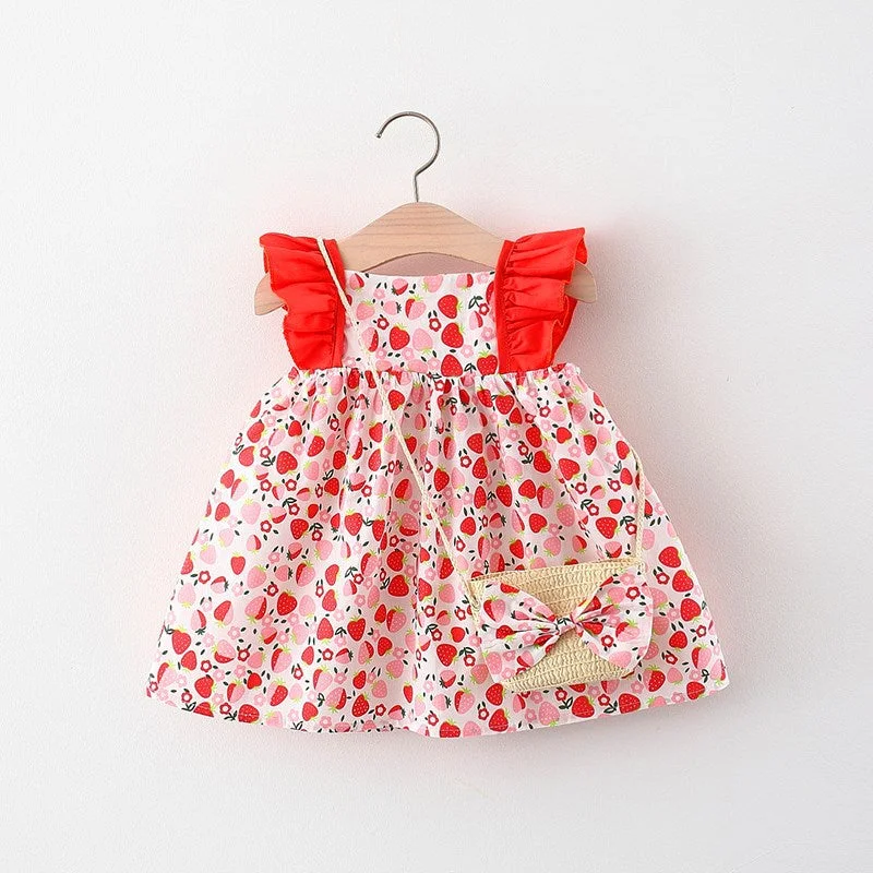 Baby Girl's Cute Printed Dress with Flying Sleeves Tunics Sale discount
