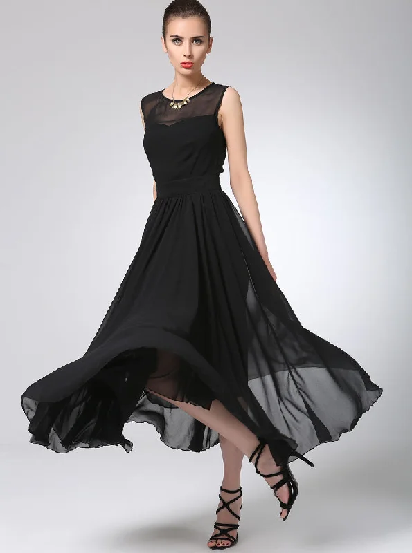 Black prom dress maxi chiffon dress long women dress 1238# Tunics Long Elegant