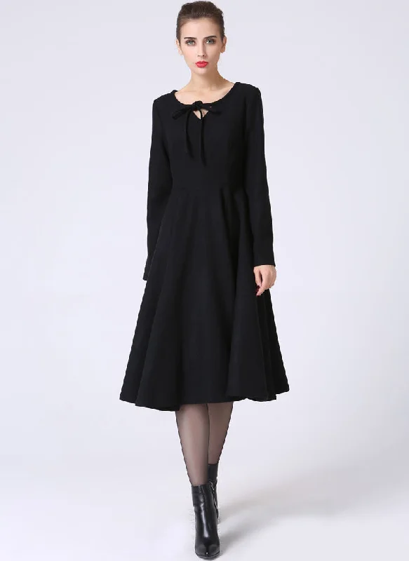 Long Sleeves Black Winter Party Dress 1055 Pencil Length Work