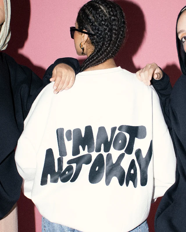 Not Not Okay Unisex Oversized Crew-neck Sweatshirt - Off White Hoodie with Pattern Geometric Abstract Not Not Okay Unisex Oversized Crew-neck Sweatshirt - Off White Hoodie with Pattern Geometric Abstract