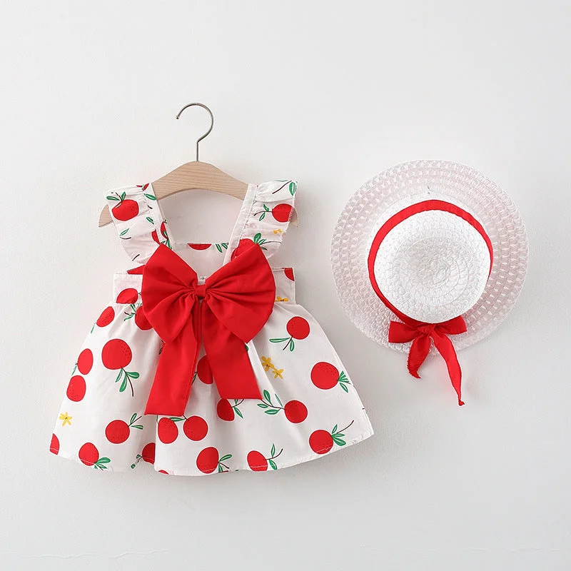 Baby Girl Valentine's Day Bow Pear Print Dress Princess Party Dress Tunics Chinos classic Baby Girl Valentine's Day Bow Pear Print Dress Princess Party Dress Tunics Chinos classic