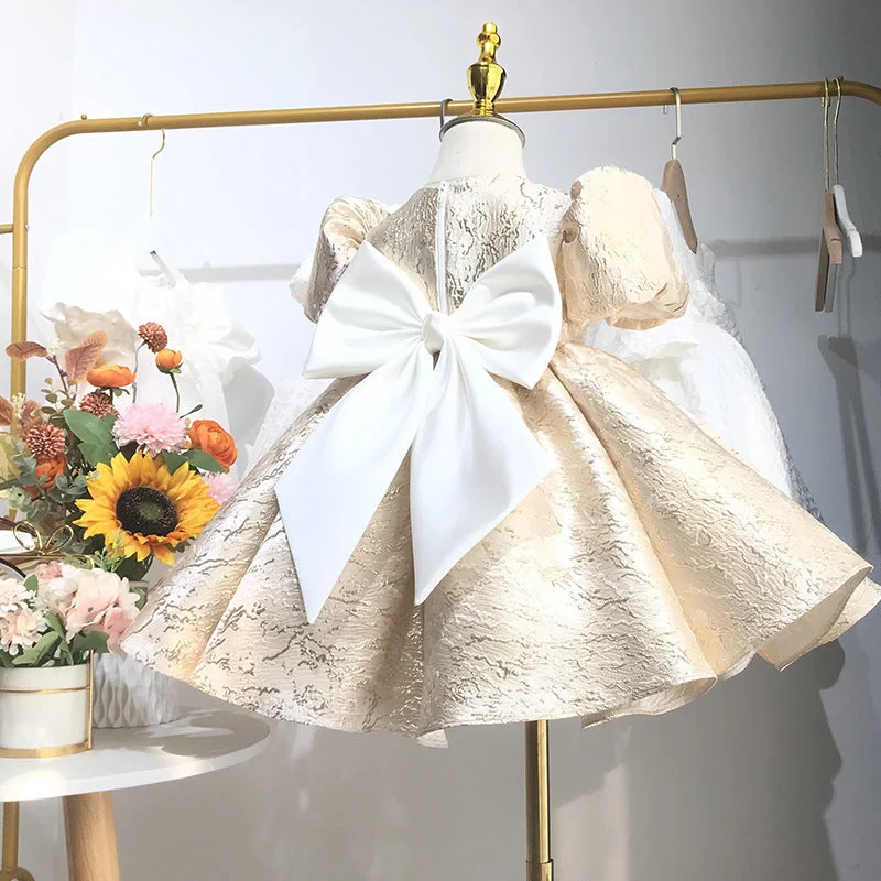 Elegant Baby Girl Satin Puff Sleeve Bow Birthday Princess Dress Show Dress Elegant Long Evening Elegant Baby Girl Satin Puff Sleeve Bow Birthday Princess Dress Show Dress Elegant Long Evening