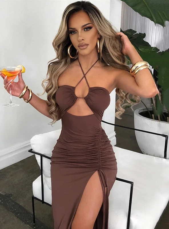 Sexy slit pleated long dress Tunic Top Casual
