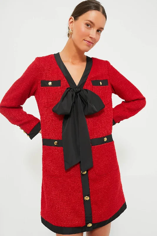 Red Coco Tweed Bow Dress Tunics Versatile stylish