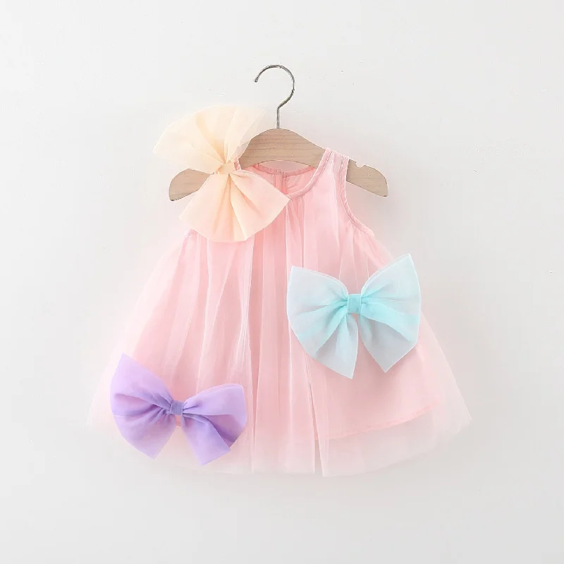 Baby Girl Summer New Three-bow Mesh Princess Dress Tunics Trendy modern