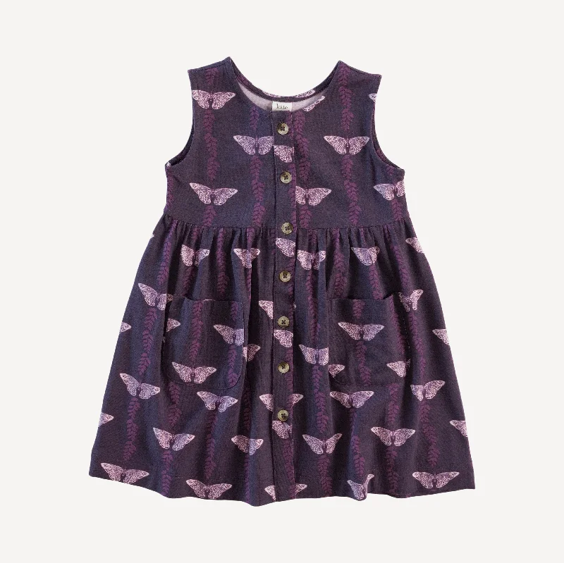 pinafore apron button pocket dress | purple butterfly vine | bamboo Boat Neckline Classic pinafore apron button pocket dress | purple butterfly vine | bamboo Boat Neckline Classic