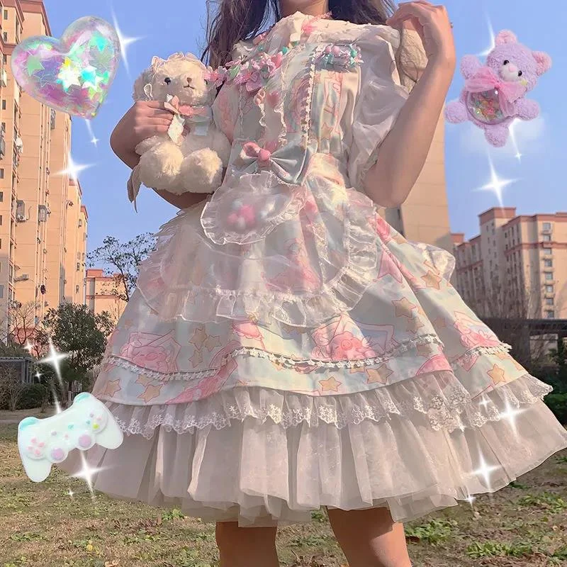 Kawaii Suspender Dress Harajuku Japanese Pastel Goth Print Dress Candy Print Pig Print Cute Lolita Dress Summer Dress DDLG Stars Tumblr Gift Tunics Occasion special Kawaii Suspender Dress Harajuku Japanese Pastel Goth Print Dress Candy Print Pig Print Cute Lolita Dress Summer Dress DDLG Stars Tumblr Gift Tunics Occasion special
