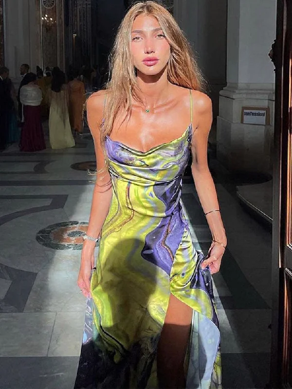 BerriesJam - Fashion Printed Spaghetti Strap Draped Slim Party Dress Tunics Cozy soft BerriesJam - Fashion Printed Spaghetti Strap Draped Slim Party Dress Tunics Cozy soft
