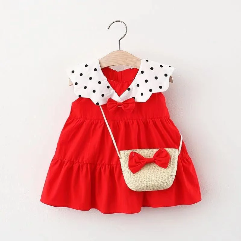 Baby Dress Cute Sleeveless Bow Polka Dot Dress Tunics Chic fashionable