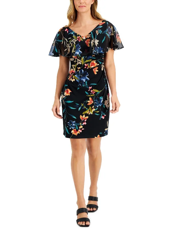Petites   Womens Floral Mini Cocktail and Party Dress Tunics Stylish elegant
