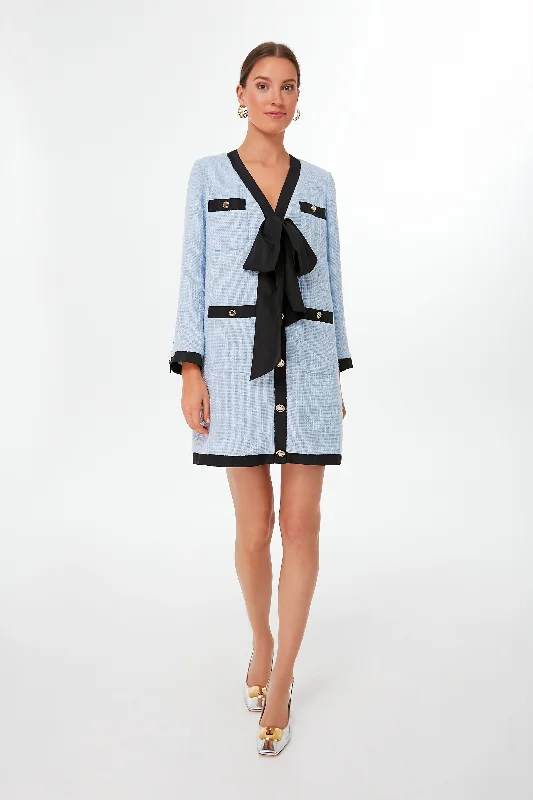 Light Blue Coco Tweed Bow Dress Tunics Party sparkling