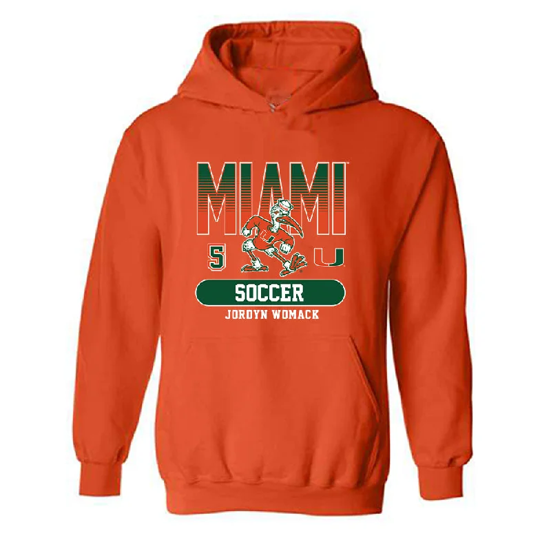 Miami - NCAA Women's Soccer : Jordyn Womack - Classic Fashion Shersey Hooded Sweatshirt Hoodie with Hem Ribbing Snug Secure Miami - NCAA Women's Soccer : Jordyn Womack - Classic Fashion Shersey Hooded Sweatshirt Hoodie with Hem Ribbing Snug Secure