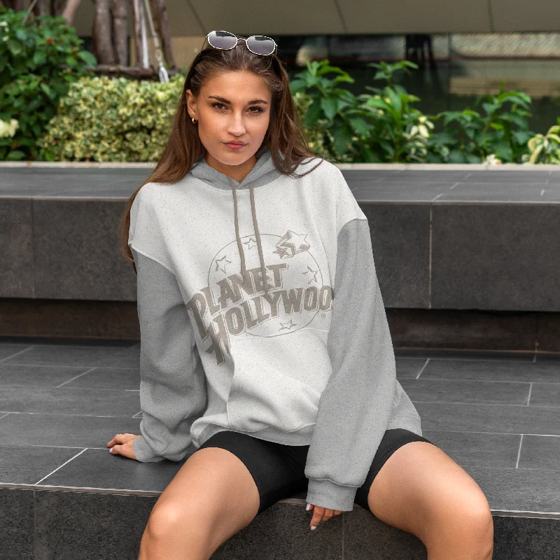 Tri-Tone Crop Sweatshirt Hoodie with Bell Sleeves Flared Feminine
