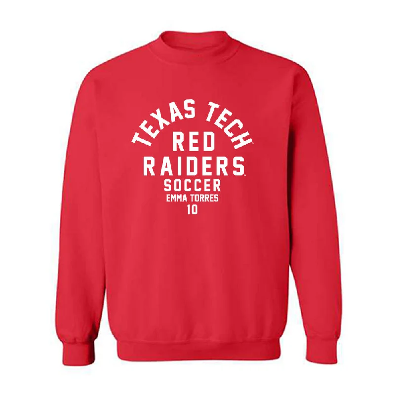 Texas Tech - NCAA Women's Soccer : Emma Torres - Classic Fashion Shersey Crewneck Sweatshirt Hoodie with Hood Adjustable Protection Texas Tech - NCAA Women's Soccer : Emma Torres - Classic Fashion Shersey Crewneck Sweatshirt Hoodie with Hood Adjustable Protection