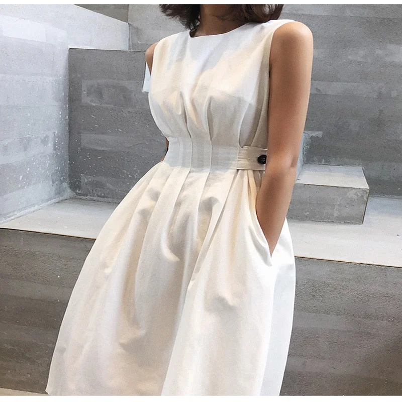 Summer Women Solid White Black Fashion Elegant Casual Party Dress O neck Sleeveless Tank Sundress Female Glittery Long Formal Summer Women Solid White Black Fashion Elegant Casual Party Dress O neck Sleeveless Tank Sundress Female Glittery Long Formal