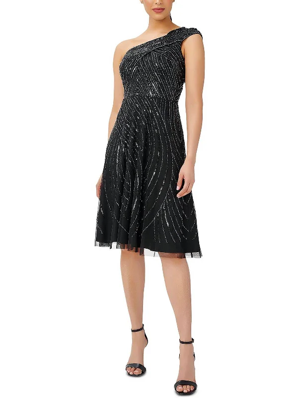 Womens One Shoulder Embellished Cocktail and Party Dress Tunics Summer linen