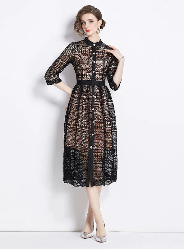 WOMEN LACE SHORT SLEEVE PARTY DRESS Tunics Review highly