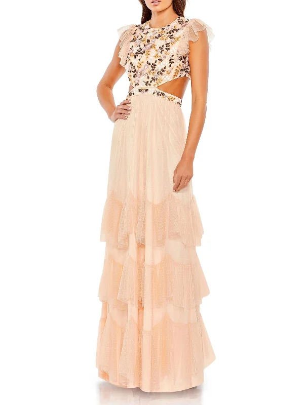 Womens Embroidered Cut-Out Evening Dress Tunics Lace romantic