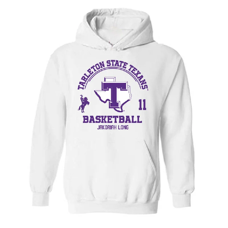 Tarleton State - NCAA Women's Basketball : Jakoriah Long - Classic Fashion Shersey Hooded Sweatshirt Hoodie with Hem Fringe Bohemian Relaxed Tarleton State - NCAA Women's Basketball : Jakoriah Long - Classic Fashion Shersey Hooded Sweatshirt Hoodie with Hem Fringe Bohemian Relaxed