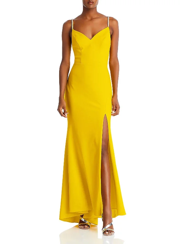 Womens Embellished Strap Long Evening Dress Crew Neckline Casual