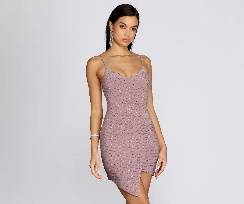 Glitter Wrap Stylish Knit Mini Dress Stylish Sweetheart Neck Mini Dress