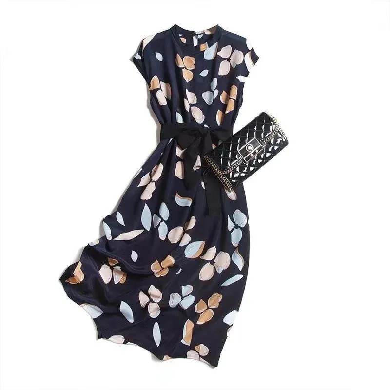 Dress Women's Clothing Printed Long A-line Dress with Stand-up Collar and Short-sleeved Dress with Belt Tunics Canvas sturdy Dress Women's Clothing Printed Long A-line Dress with Stand-up Collar and Short-sleeved Dress with Belt Tunics Canvas sturdy