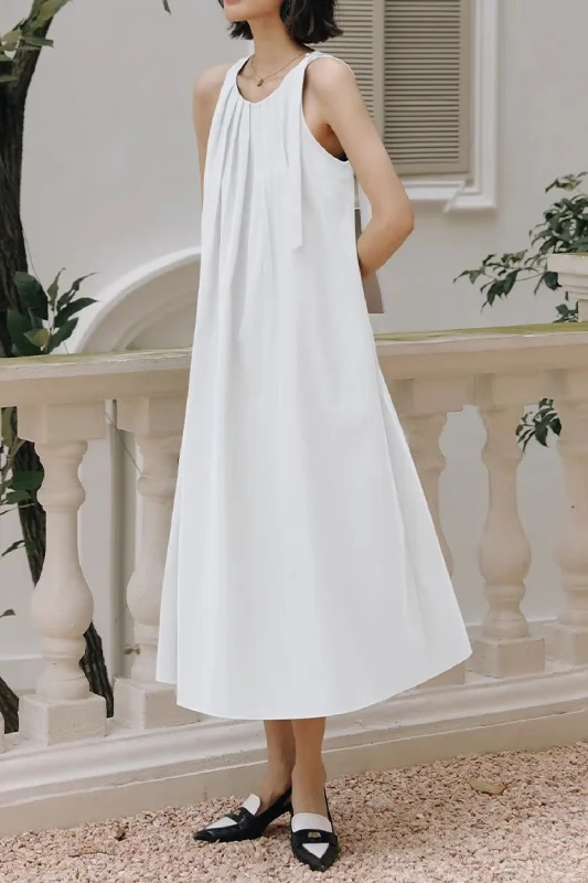 A line loose fitting white summer chiffon dress L0601 Casual Short Summer