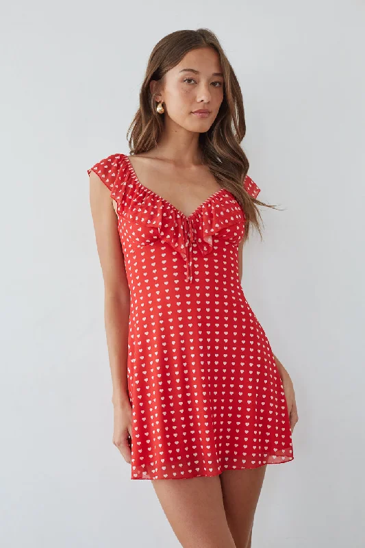 Enid Ruffle Sweetheart Heart Mini Dress Cozy Ruched Mini Dress