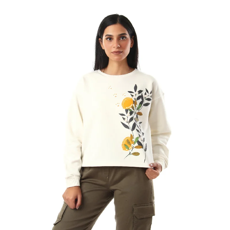 Lemon Tree Womens Cropped Sweatshirt - Off White Hoodie with Relaxed Fit Easy Casual Lemon Tree Womens Cropped Sweatshirt - Off White Hoodie with Relaxed Fit Easy Casual