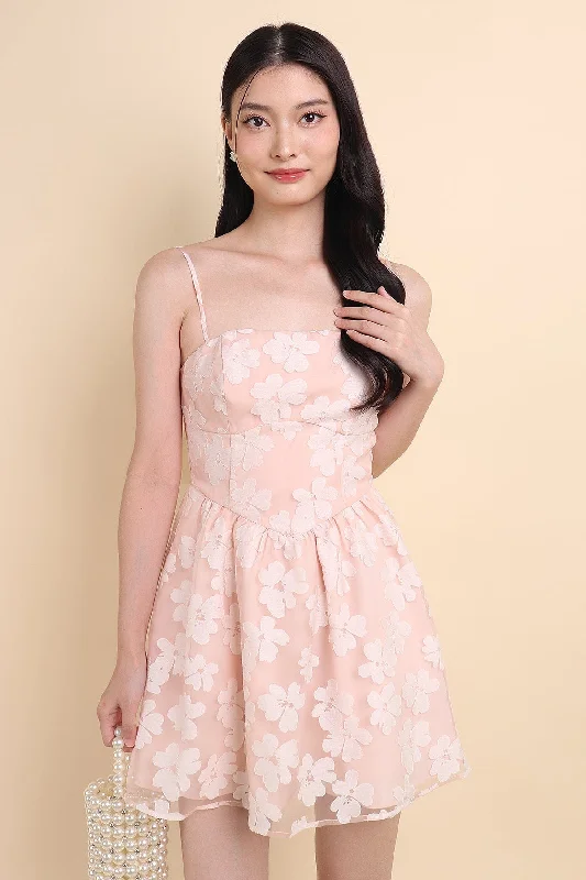 BOUNTIFUL EMBOSSED MINI DRESS IN PINK Trendy Denim Mini Dress