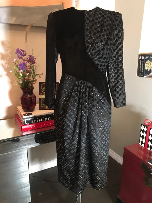 Hanae Mori Black & Gold Velvet Vintage 1980s Party Dress - 929-3-11619 Chiffon Maxi Beach Hanae Mori Black & Gold Velvet Vintage 1980s Party Dress - 929-3-11619 Chiffon Maxi Beach